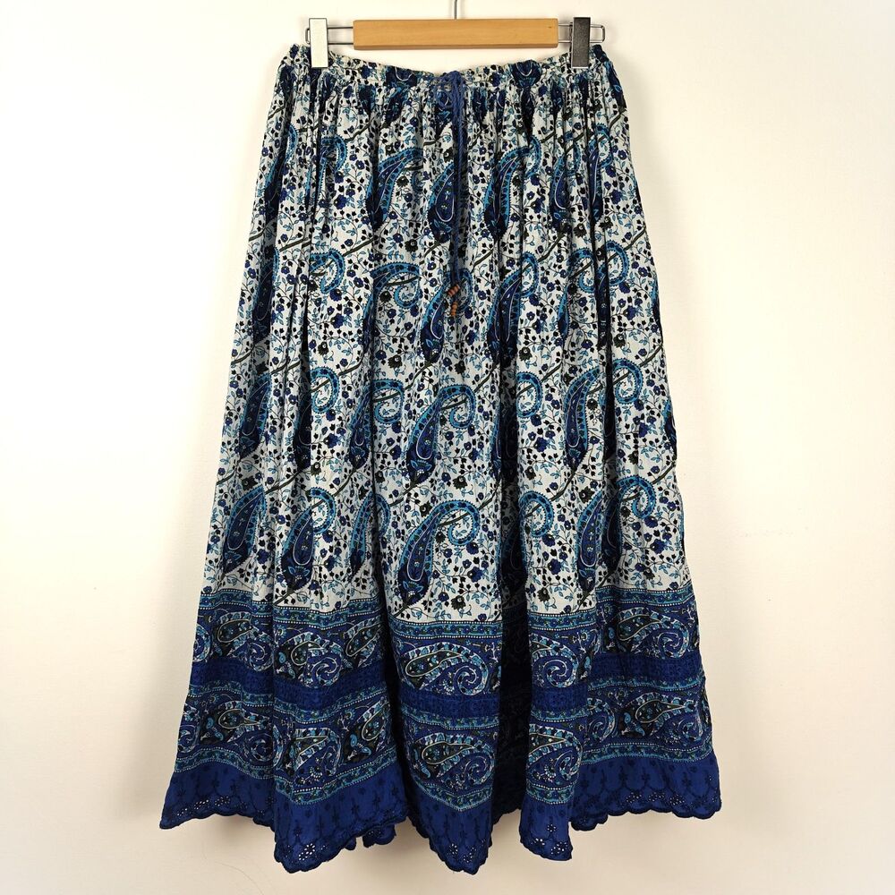 Sutton Studio Bloomingdale’s Paisley Skirt Blue Pattern Floral Lace 100% Cotton